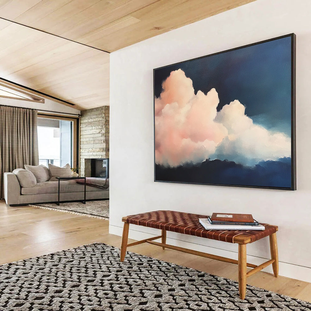 “Pink Clouds at Night” - Pinks, Blues, Dark Background, Fluffy Clouds Against Night Sky - Realist Oil Painting HB1710