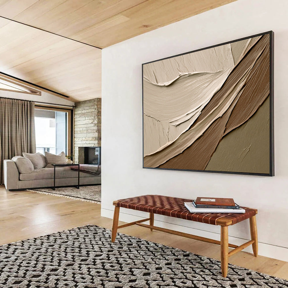 “Neutral Textured Waves” - Beige, Brown, Gray, Smooth Plaster - like Layers - Mixed Media HB1633