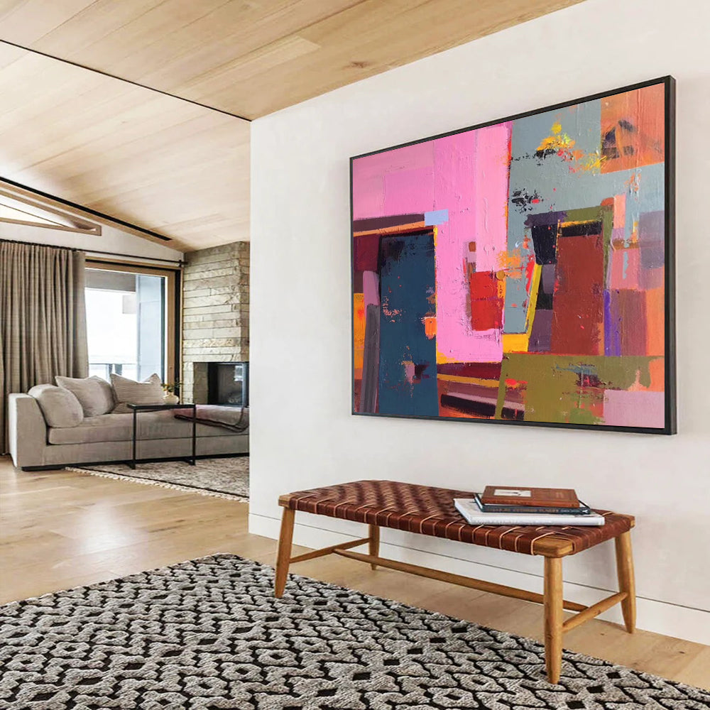 Pink - Blue - Green Color Block Abstract - Vibrant Bedroom Accent DLZ003