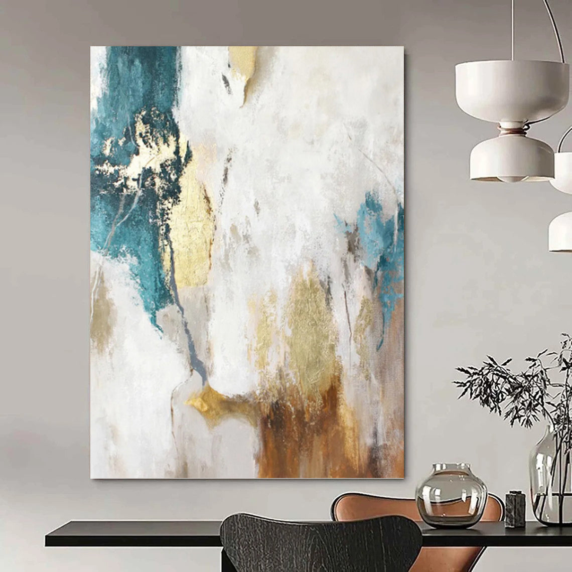 Enormous Hand - Painted Custom Textured Abstract Artwork for Dining Room & Hallway DKH1014
