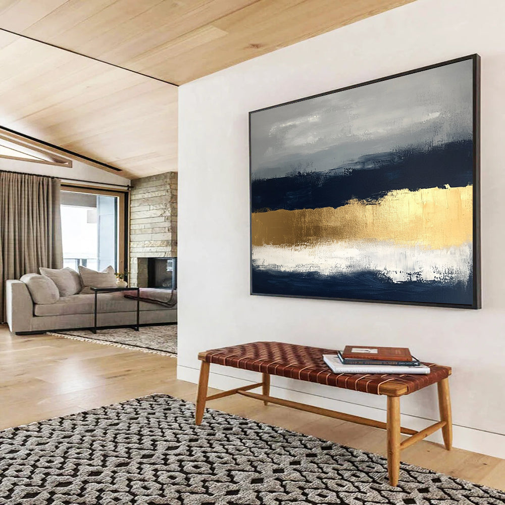 “Gray - Gold Abstract Layers” - Gray, Gold, Abstract Layers Painting On Canvas HB0783