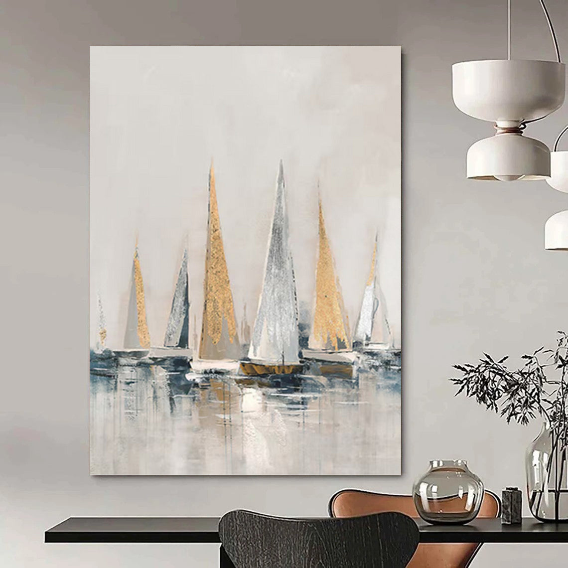 Large - Sized Graceful Hand - Painted Textured Abstract Painting on Canvas for Dining Room & Hotel DKH1416