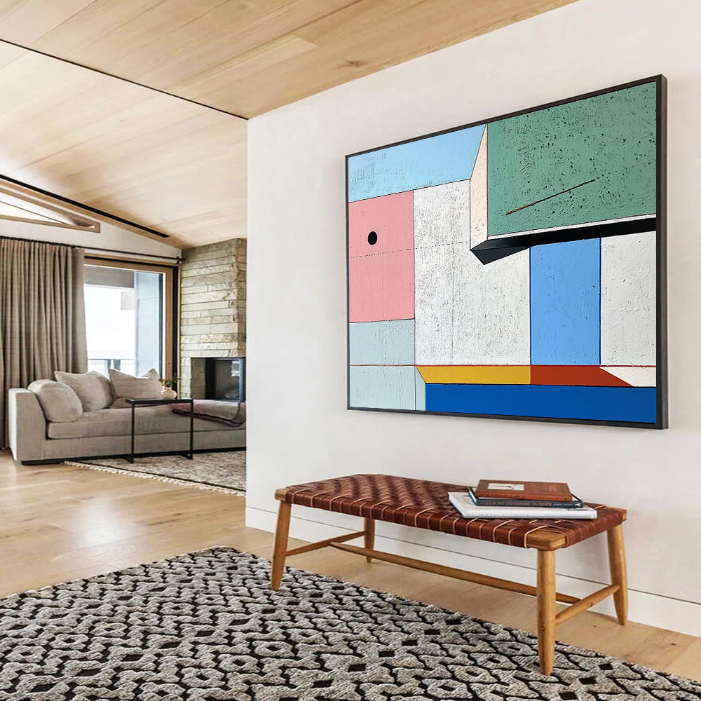 “Geometric Color Blocks” - Pink, Green, Blue, Cubist Geometric Painting On Canvas HB0707