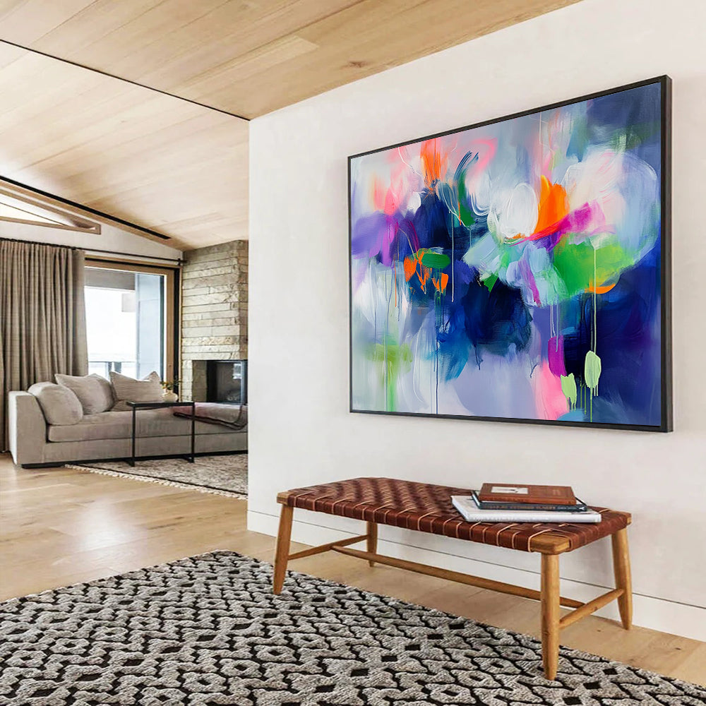 “Vibrant Floral Swirls” - Purple, Pink, Green, Orange, Abstract Flower - like Painting On Canvas HB1060