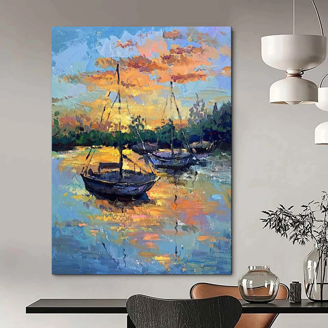 Large-Scale Hand-Painted Abstract Mural for Bedroom & Living Room LargeART1894