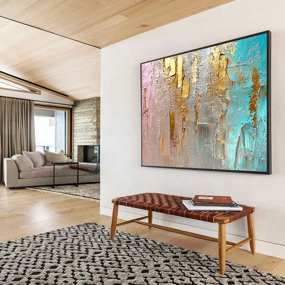 “Pink and Gold Textured Art” - Pink, Gold, Gray, Textured Abstract Painting On Canvas HB0992