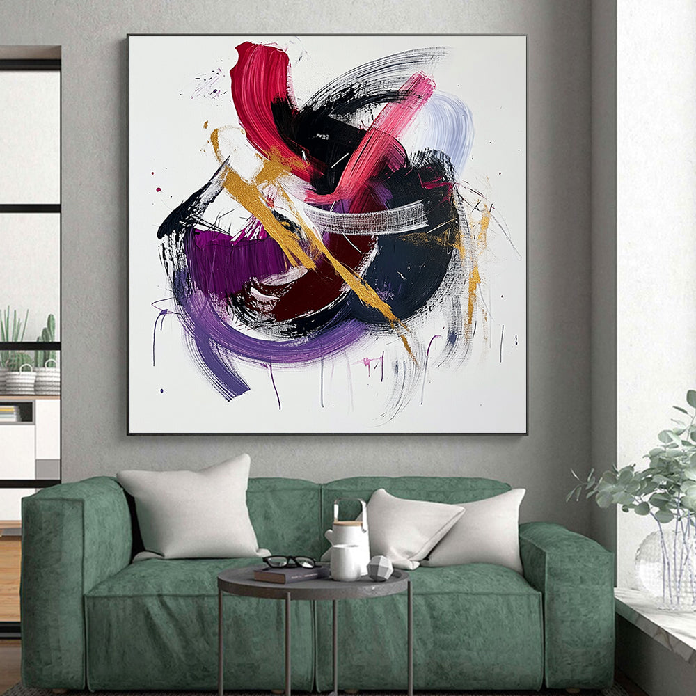 White, Pink, Purple, Gold, Bold Strokes "Vibrant Energy" Abstract Painting On Canvas HB036
