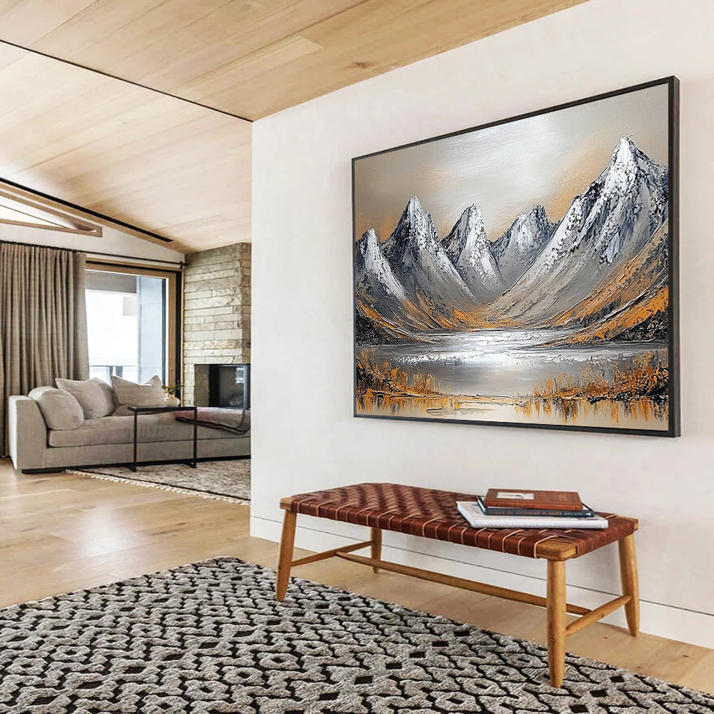 “Textured Mountain Landscape” - Gray, Brown, White, Textured Mountain Scene Painting On Canvas HB0969