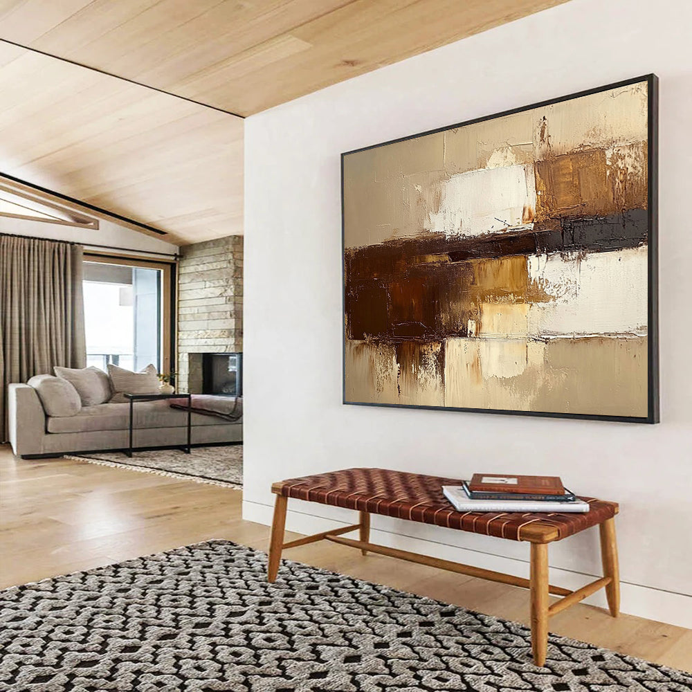 “Earthy Layers” - Brown, Beige, White, Textured Abstract Blocks Painting On Canvas HB1039