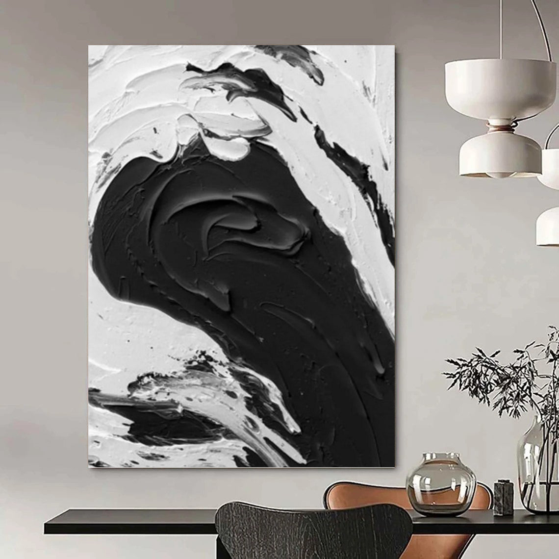 Vertical Hand - Painted Large Abstract Custom Work for Dining Room and Office DKH1679