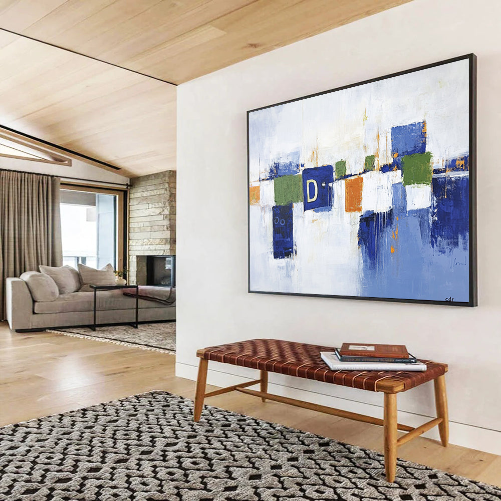 “Colorful Geometric Blocks” - Blue, Green, Orange, Abstract Geometric Blocks HB1130