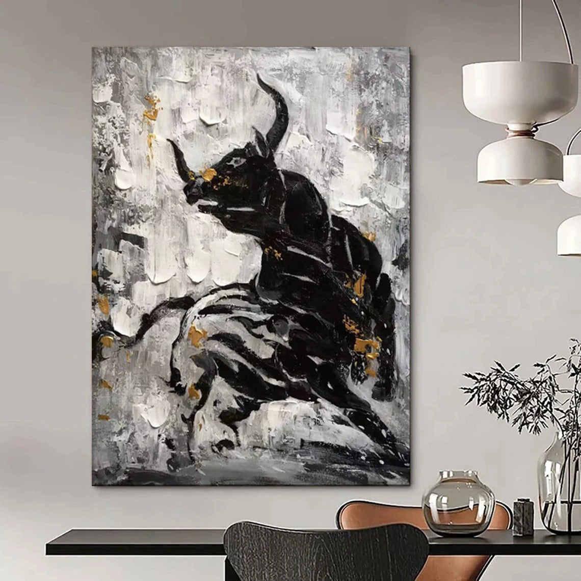 Edgy & Contemporary Hand-Painted Custom Abstract Painting for Bar & Hotel LargeART1968