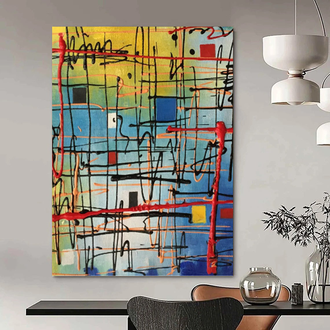 Grand Vertical Hand - Painted Textured Custom Abstract Artifact for Bedroom and Living Room DKH1582