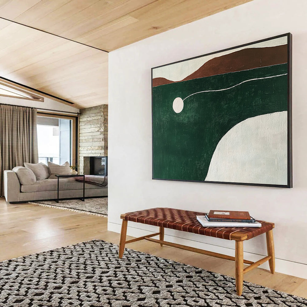 “Minimalist Landscape” - Greens, Browns, Whites, Abstract Landscape - Minimalist Oil Painting HB1585