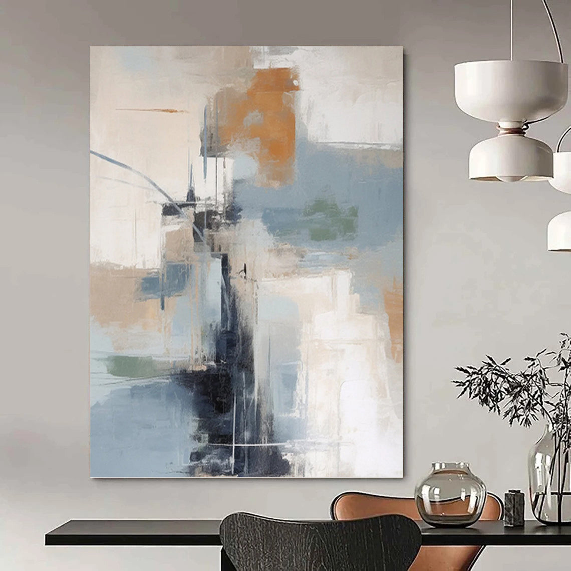 Relaxingly Striking Hand - Painted Textured Abstract Mural for Waiting Room & Lounge Area DKH1254