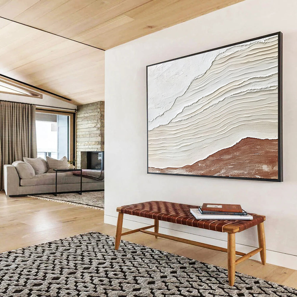 “Textured White and Brown Waves” - White, Brown, Textured wavy patterns - Relief Art HB1790