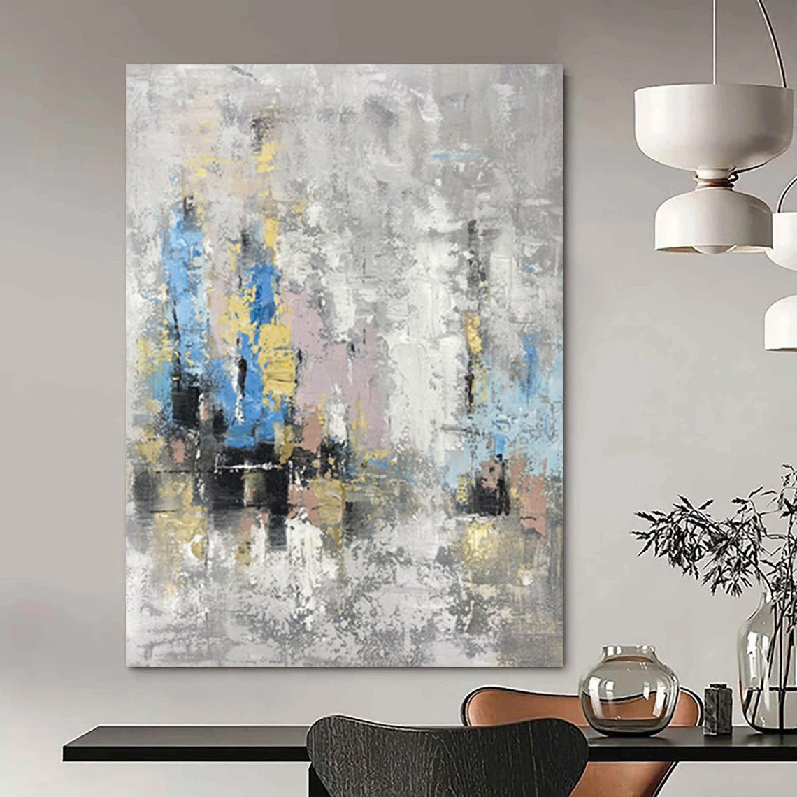 Custom Handmade Abstract Artworks: Big Sizes with Textured Details for Dining Room & Entryway DTP248