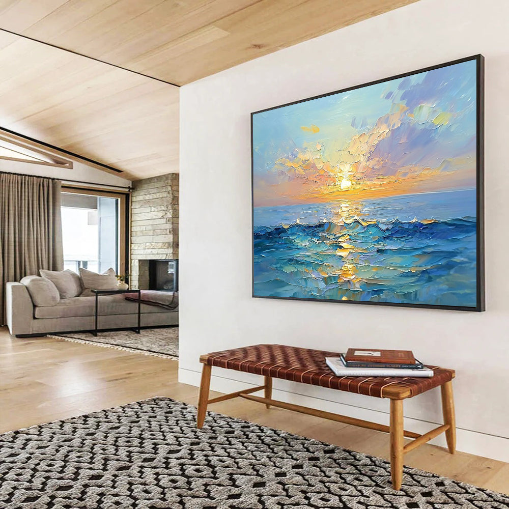 “Textured Sea Sunset” - Lush Oranges, Pinks, Purples, Blues, Impasto Ocean Sunset - Oil Painting HB1611