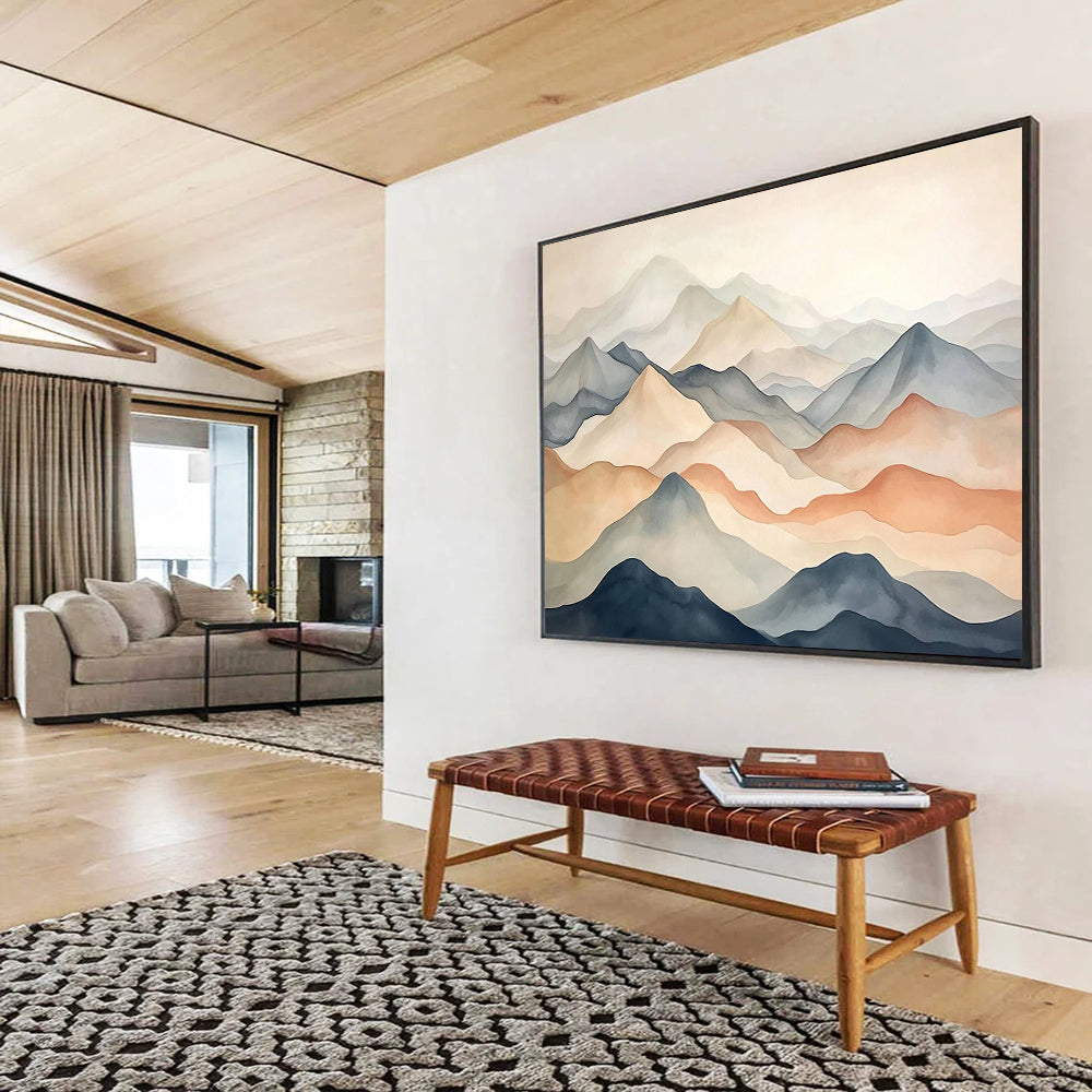 “Pastel Mountain Range” - Beige, Gray, Blue, Brown - Minimalist Mountain Watercolor - Watercolor Painting HB1333