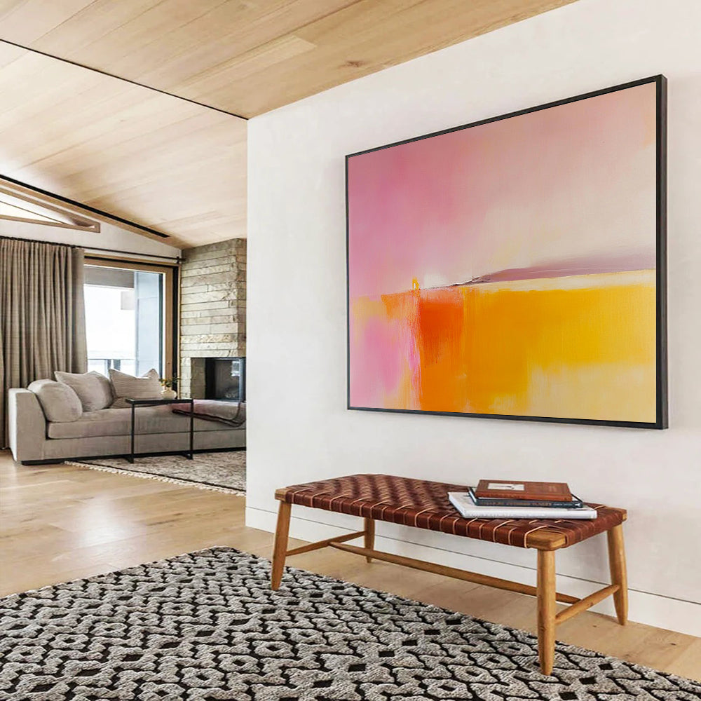 “Pink Orange Abstract Horizon” - Pink, Orange, Yellow, Purple, Abstract Horizon - Painting On Canvas HB1432