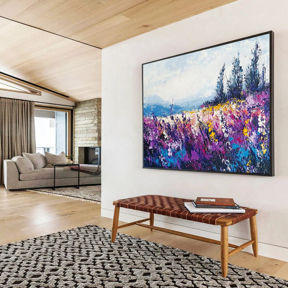 “Vibrant Wildflower Field” - Purples, Yellows, Blues, Colorful Meadow - Impressionist Oil Painting HB1563