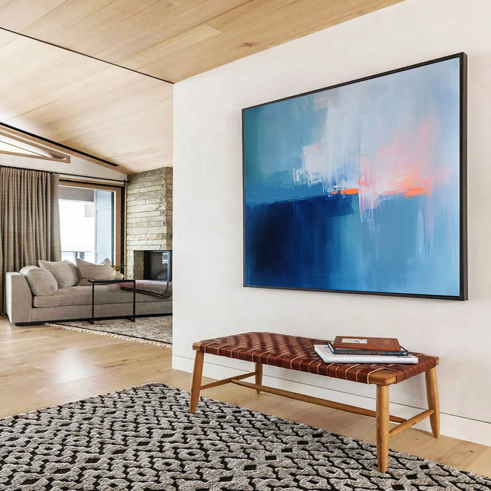 “Soft Blue - Orange Horizons” - Blue, Orange, White, Abstract Seascapes - Color - Field Acrylic Painting HB1520