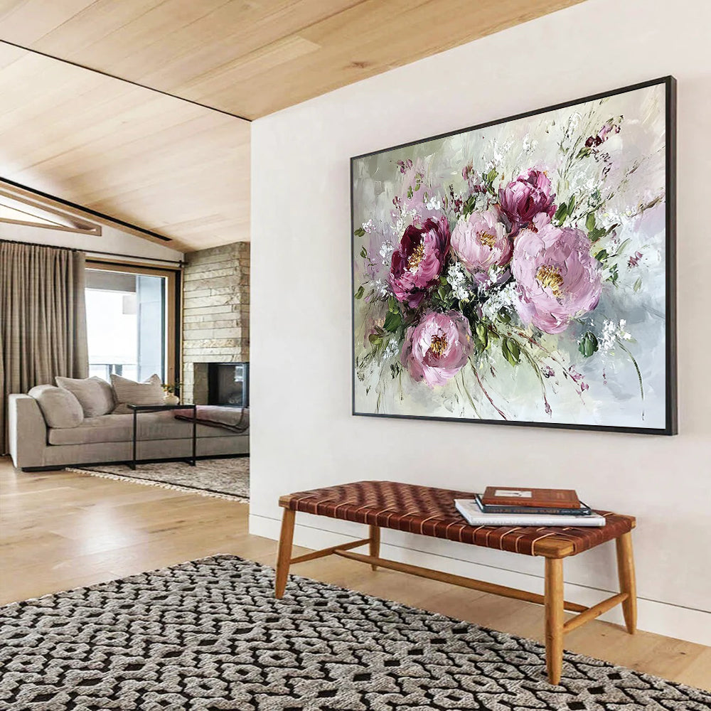 “Pink - Toned Peony Bouquet” - Pinks, Whites, Greens, Peony Flowers - Impasto Oil Painting HB1586