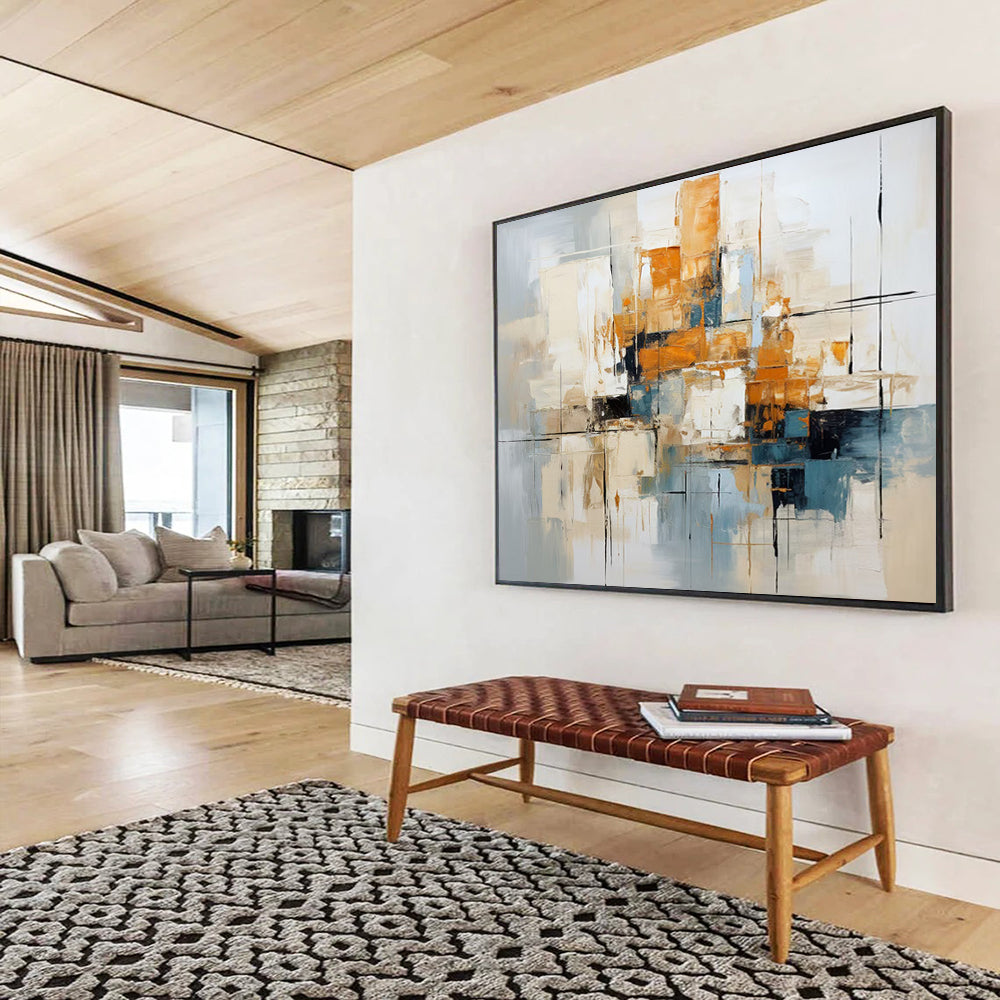 Grey - Orange - Blue Abstract Cityscape - Sophisticated Office Decor DLZ006