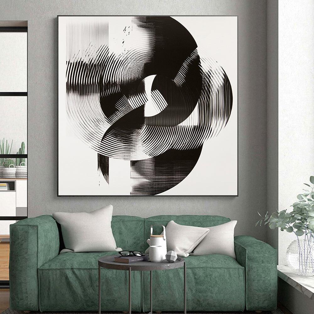 Black & White Intertwined Rings - “Infinite Mobius Dance” Painting On Canvas HB187