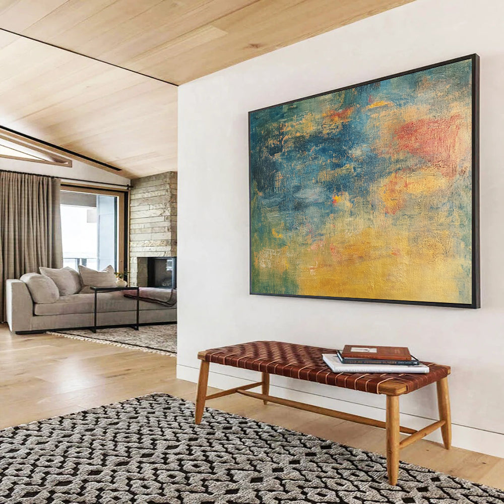 “Subtle Color Blends in Blue and Yellow” - Blue, yellow, green, red; Subtle blends of colors in blue and yellow tones; Soft Oil Painting On Canvas HB1205