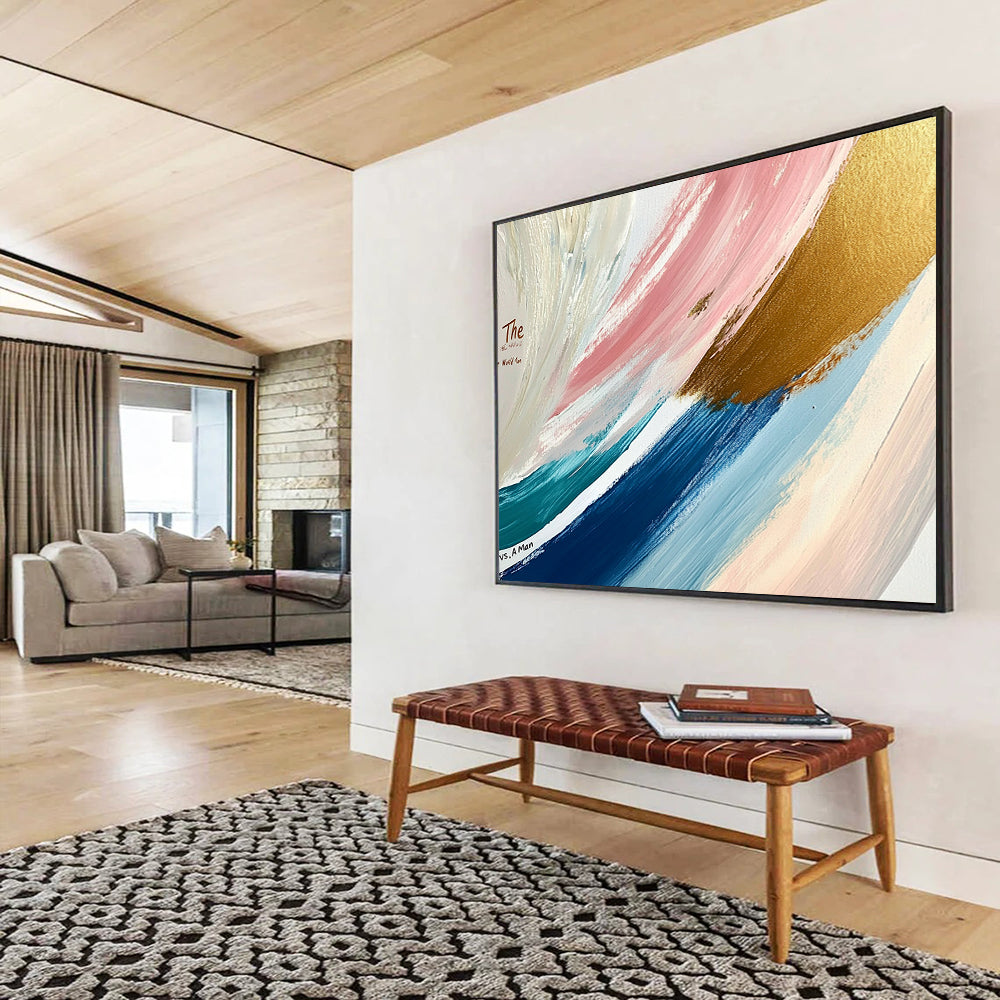 Pastel Waves with Gold Accent - Ethereal Abstract Painting On Canvas HB0498