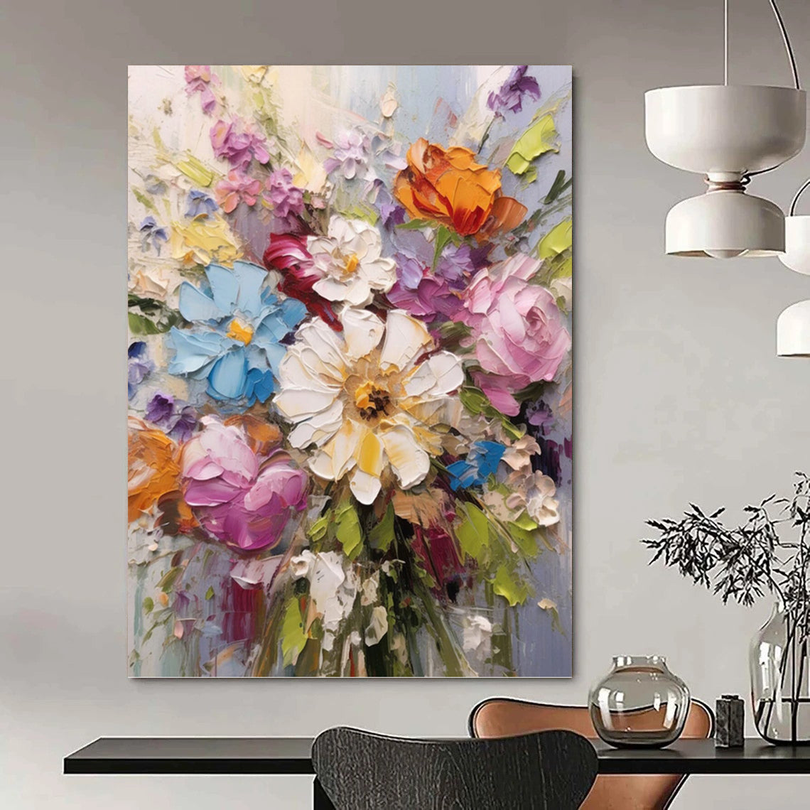 Grand Vertical Hand - Painted Custom Abstract Sonnet (with Crystal Textures) for Dining Room and Hotel DKH1593