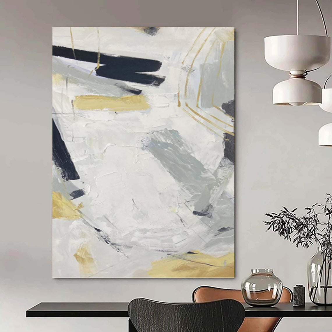 Extended Vertical Hand - Painted Custom Abstract Symphony (with Cloud Textures) for Office and Entryway DKH1587