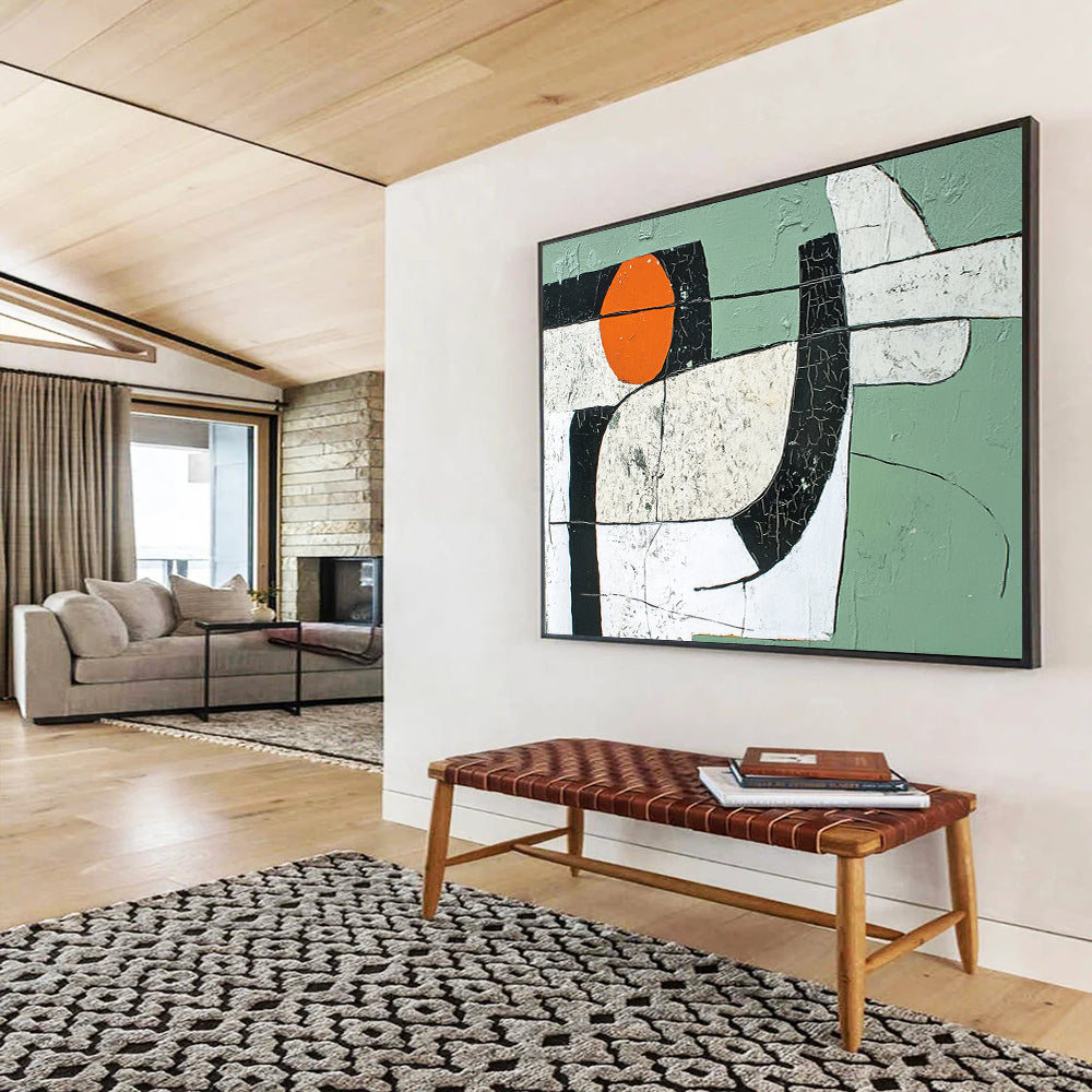 “Crackled Abstract Forms” - Green, orange, cracked shapes, Abstract Painting On Canvas HB0562