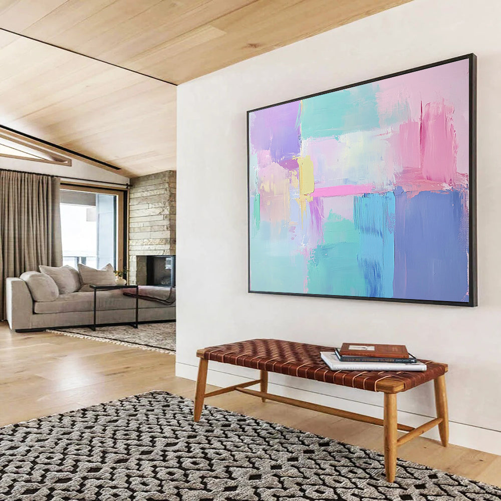 “Pastel Abstract Color Blocks” - Purple, pink, blue, green, yellow; Pastel abstract color blocks; Acrylic Painting On Canvas HB1279