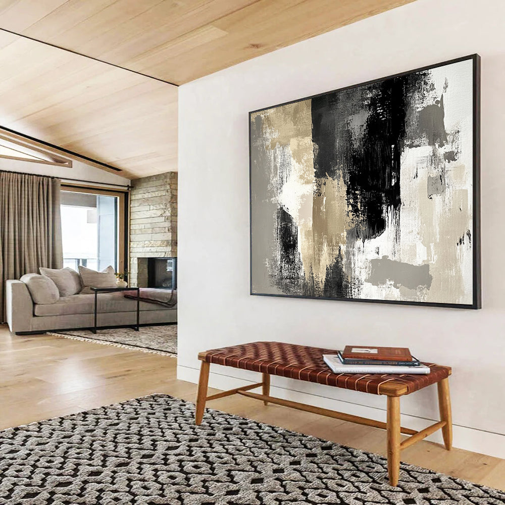 “Neutral Abstract Textures” - Beige, Gray, Black, White, Layered Textured Abstract Painting On Canvas HB0962