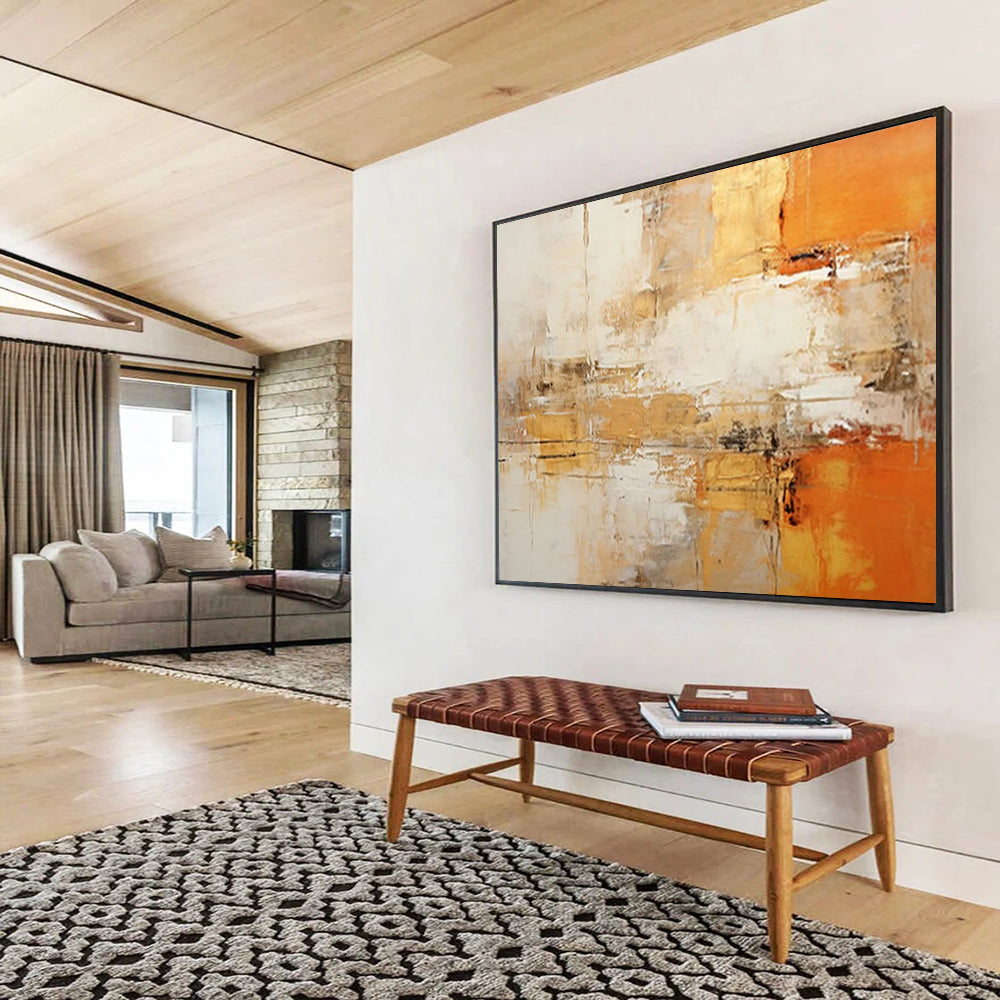 Warm Brown - Gold Abstract Painting - Creator of Cozy Atmosphere in Bedroom DLZ096