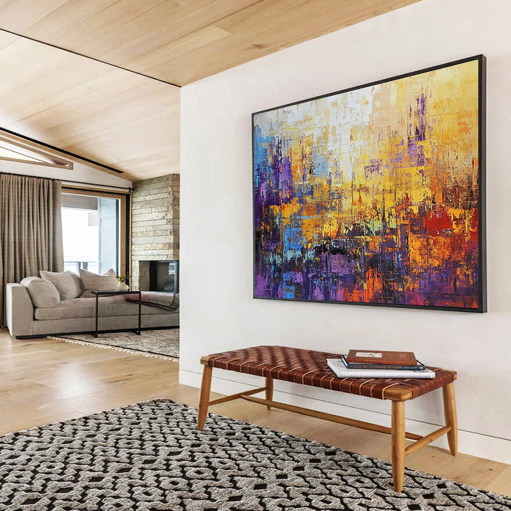 “Colorful Abstract City” - Purple, Orange, Blue, Abstract Cityscape HB1131