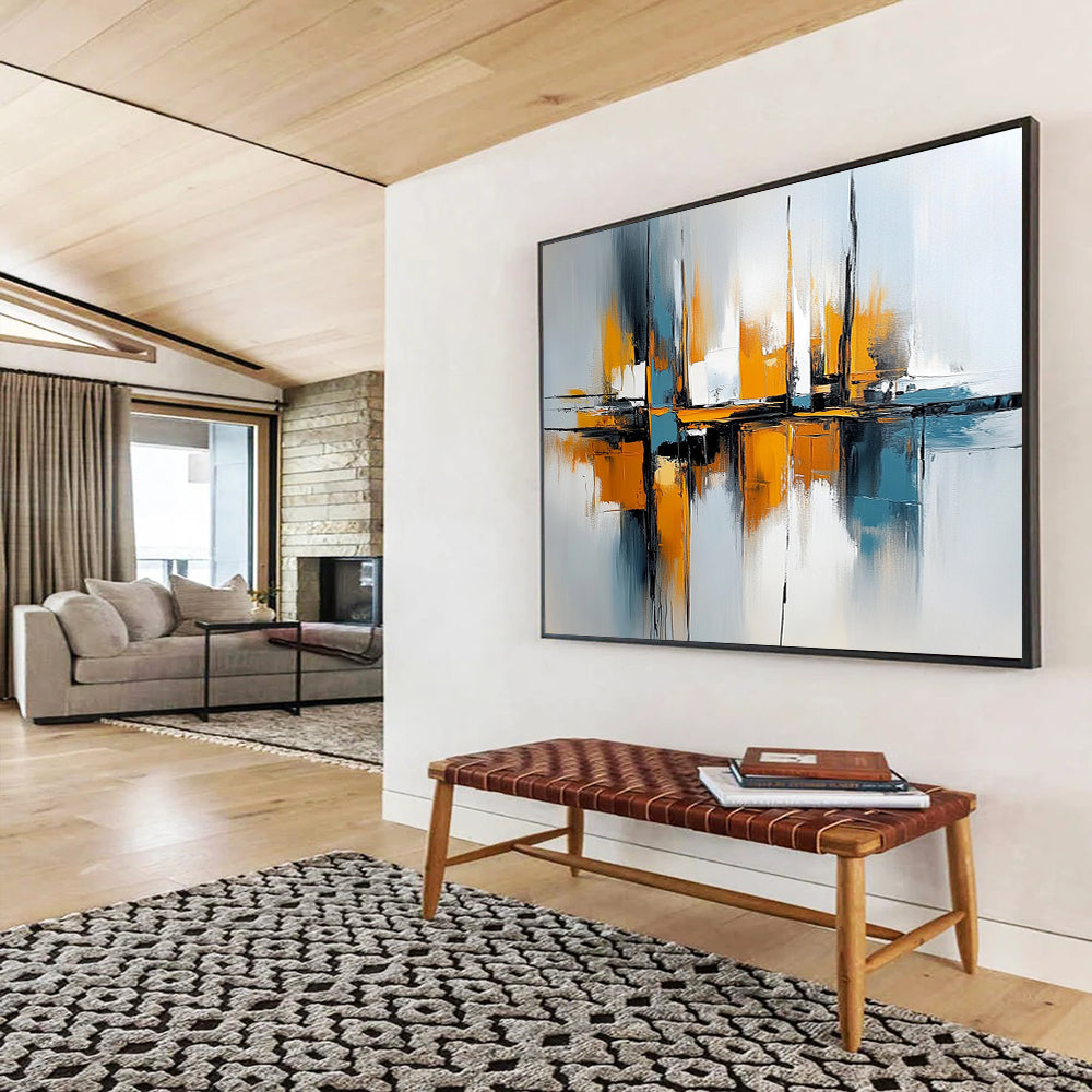 “Harbor Impressions” - Orange, Blue, Gray, Abstract Boats Painting On Canvas HB1038