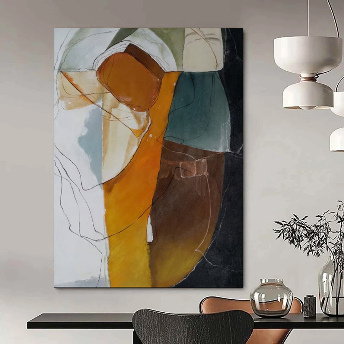 Graceful & Fluid Hand-Painted Custom Abstract Painting for Office & Dining Room LargeART1993