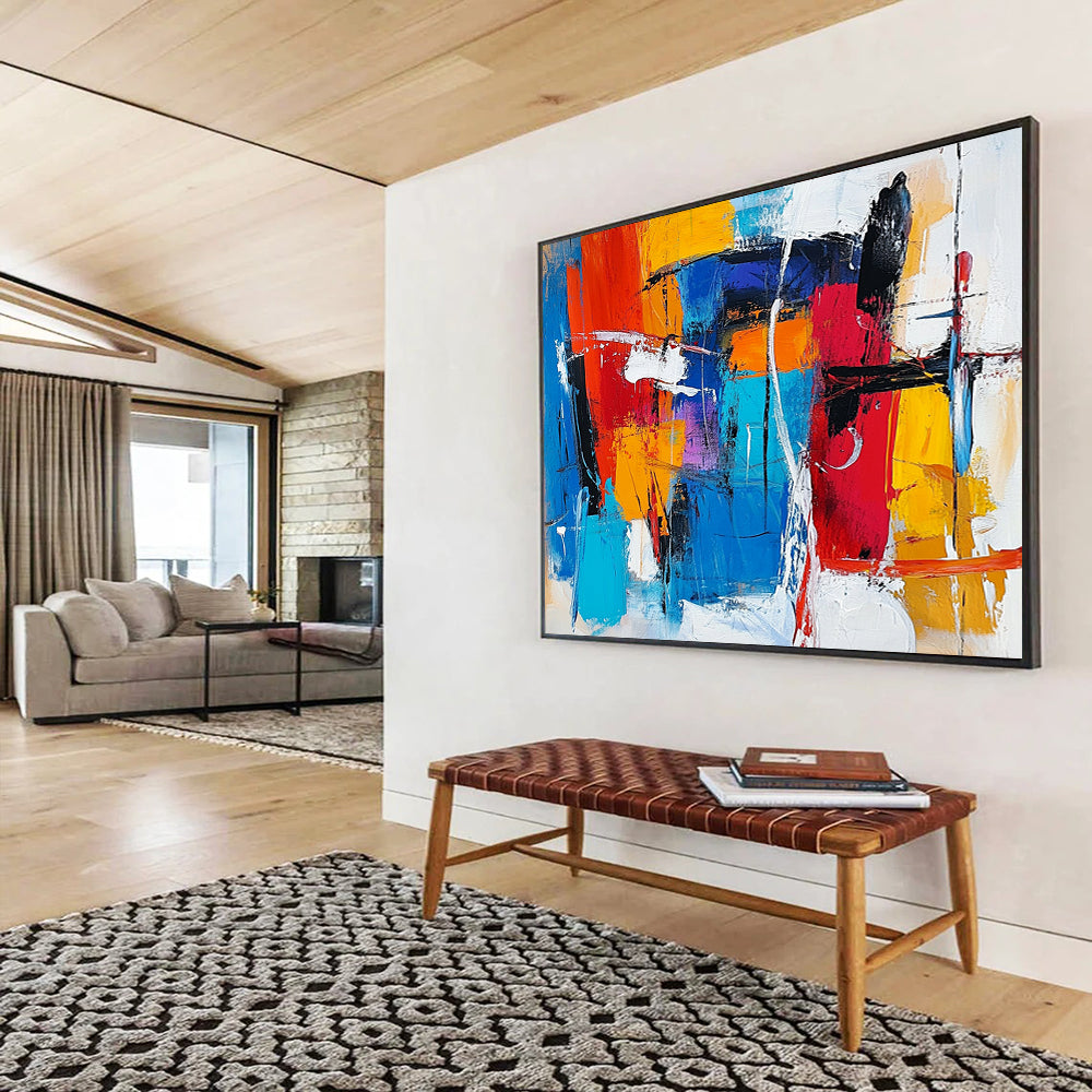 “Vibrant Abstract Expressionist” - Red, blue, yellow, orange, white; Bold abstract expressionist brushstrokes; Acrylic Painting On Canvas HB1239