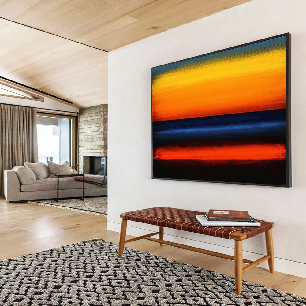 Sunset Stripes in Orange, Yellow & Blue - Color - Field Landscape Painting On Canvas HB0473