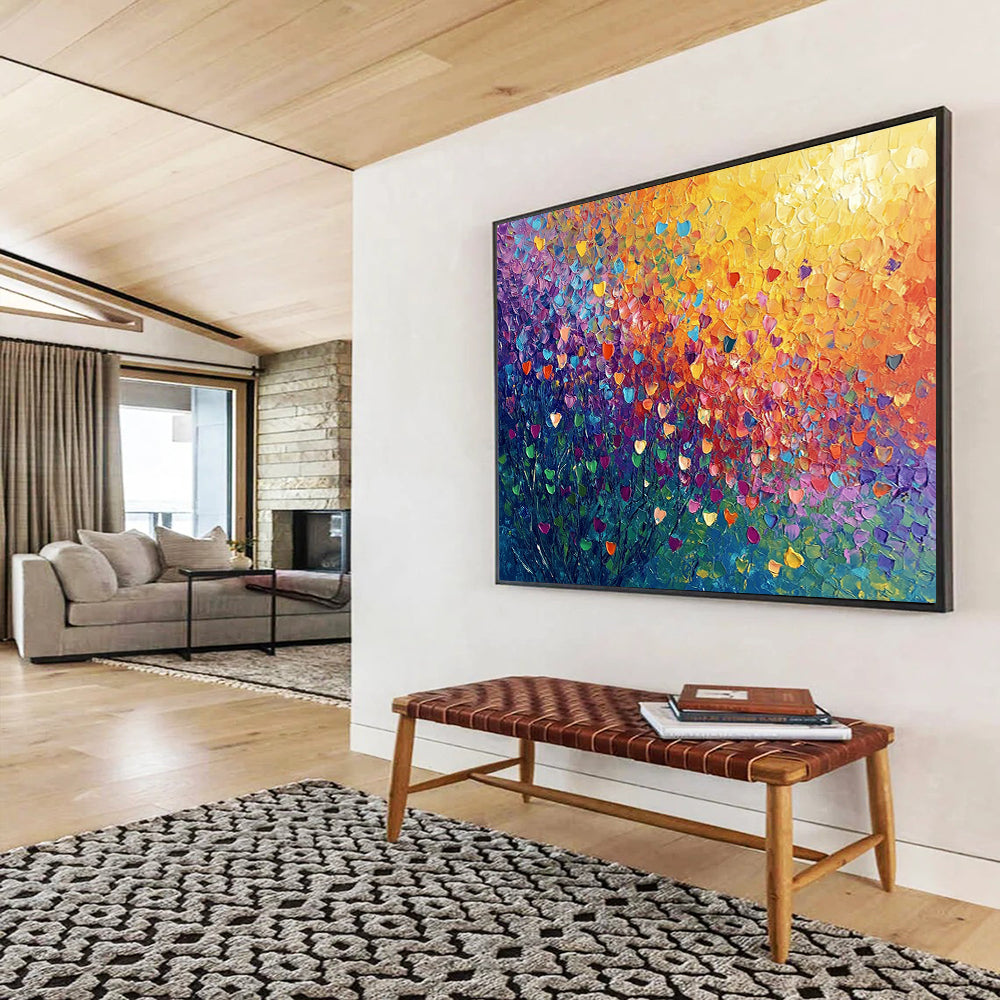 “Colorful Heart - Shaped Flowers” - Colorful Palette, Heart - Shaped Flowers, Landscape Painting On Canvas HB0855