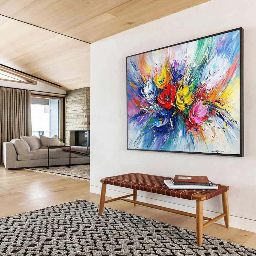 “Vibrant Flower Explosion” - Multicolor, Flower Explosion, Impasto - style HB1145