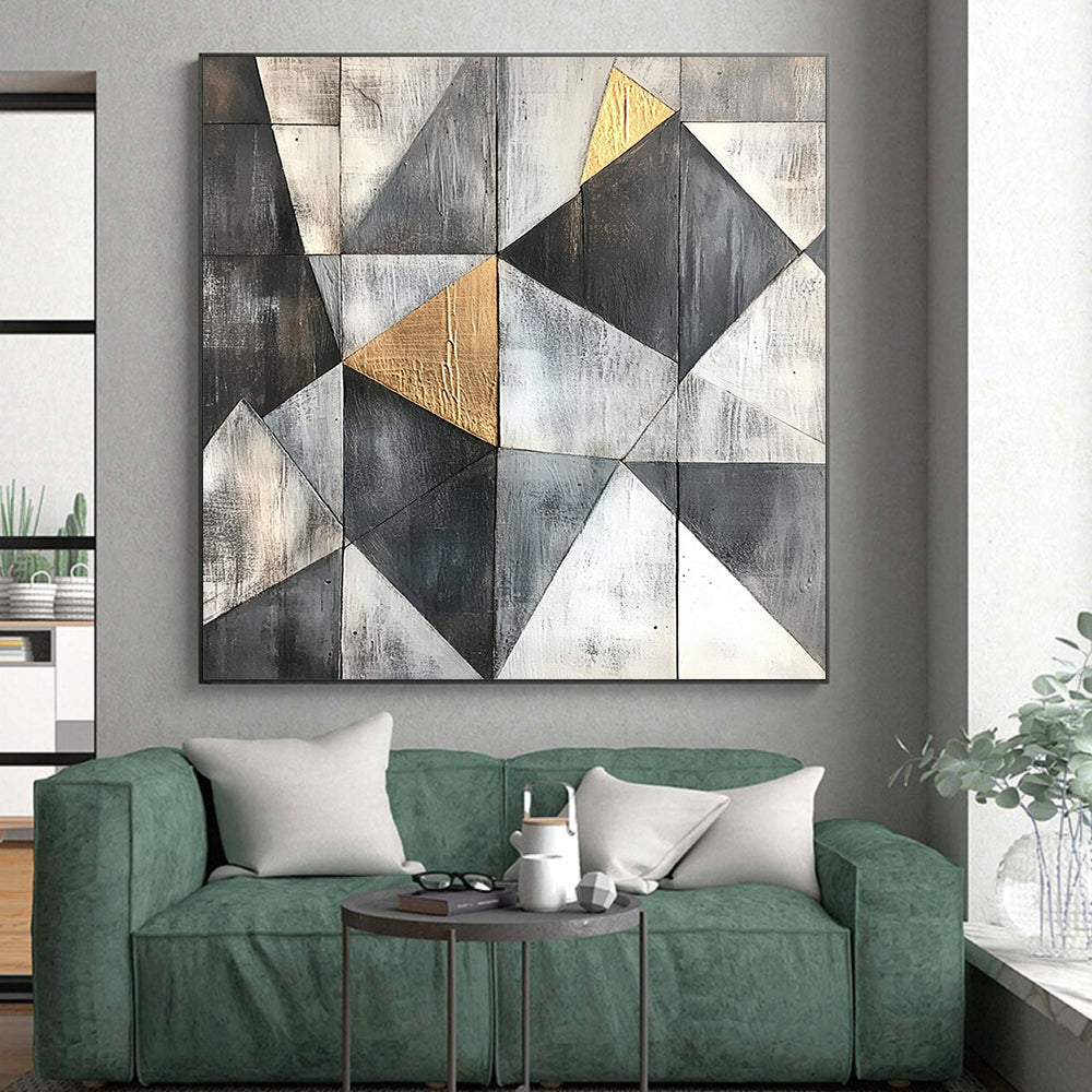 Black, White, Gold, Dynamic Cross "Gilded Crossroads" Abstract Expressionist Painting On Canvas HB119