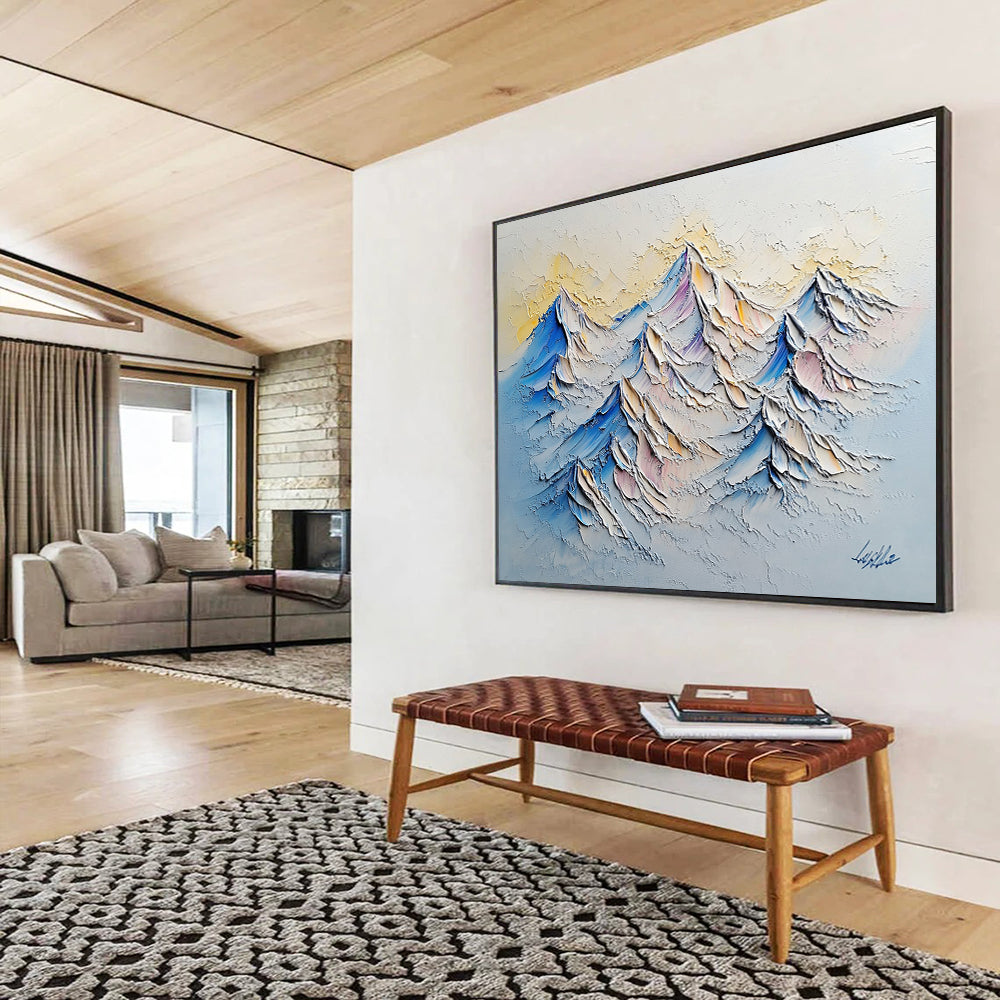 “Textured Mountain Peaks” - Blue, Purple, White, Yellow - Impasto Mountain Landscape - Acrylic Painting HB1316