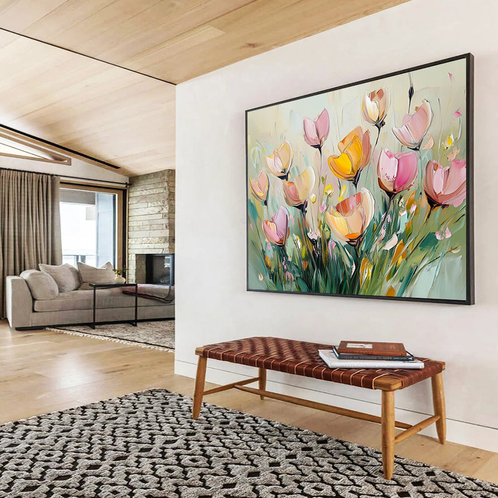 “Soft - Hued Floral Bunch” - Pale Pinks, Yellows, Greens, Gentle Flower Arrangement - Impasto Oil Painting HB1719