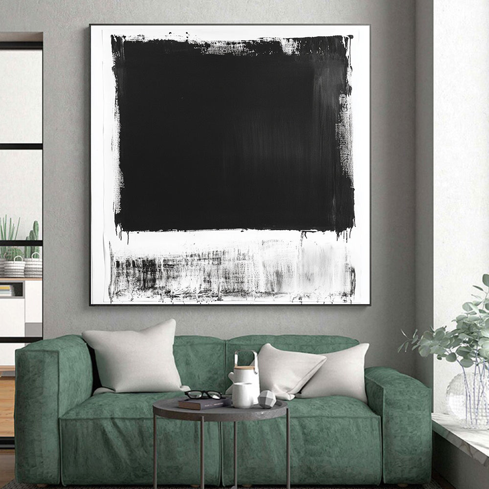 Black and White Bold Rectangle "Minimal Impact" Painting On Canvas HB276