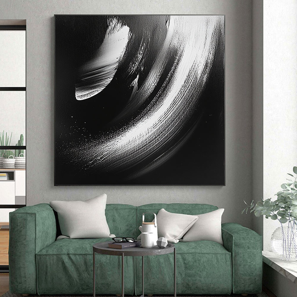 Black and White Smooth Curves "Subtle Motion" Painting On Canvas HB289
