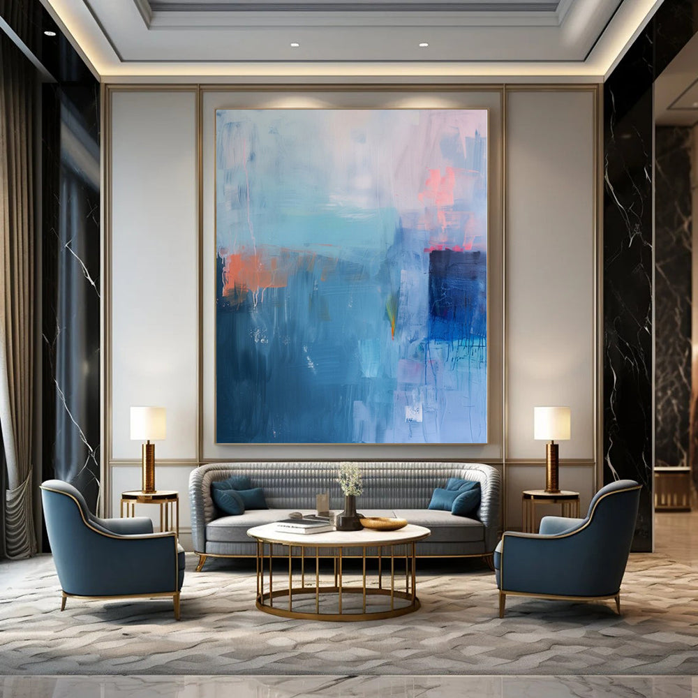 Huge Hand-Painted Contemporary Abstract Canvas for Dining Room Above Buffet Servers